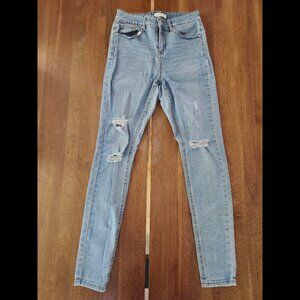 Trendy Distressed Light Blue Skinny Jeans